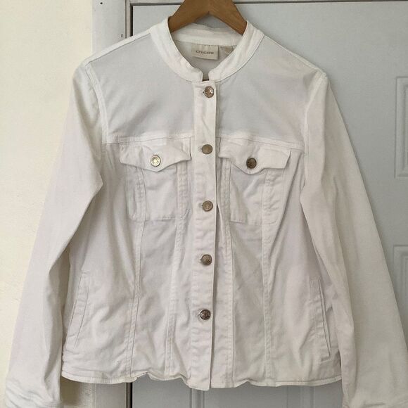 CHICO’S FLORAL DESIGN LONG SLEEVES WHITE WOMAN JACKET SIZE 2/US 14 - Picture 2 of 9